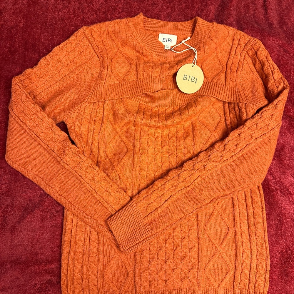 BiBi Terracotta Cable Knit Sweater. Size XL. NWT